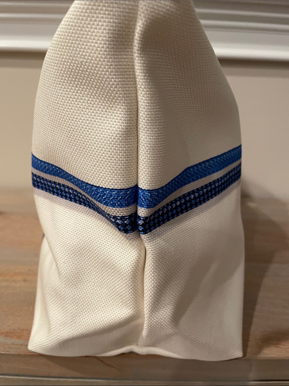 Brand new Longchamp Canvas Tote with Blue Rope Knot Accents and Dark Brown Trim - Picture 3 of 5